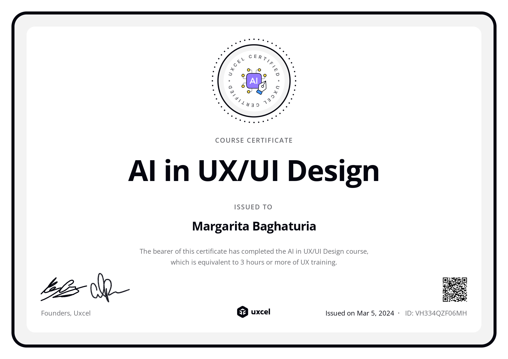 Margarita Baghaturia's certificate